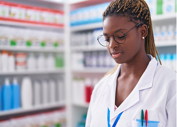 African American woman pharmacist at pharmacy